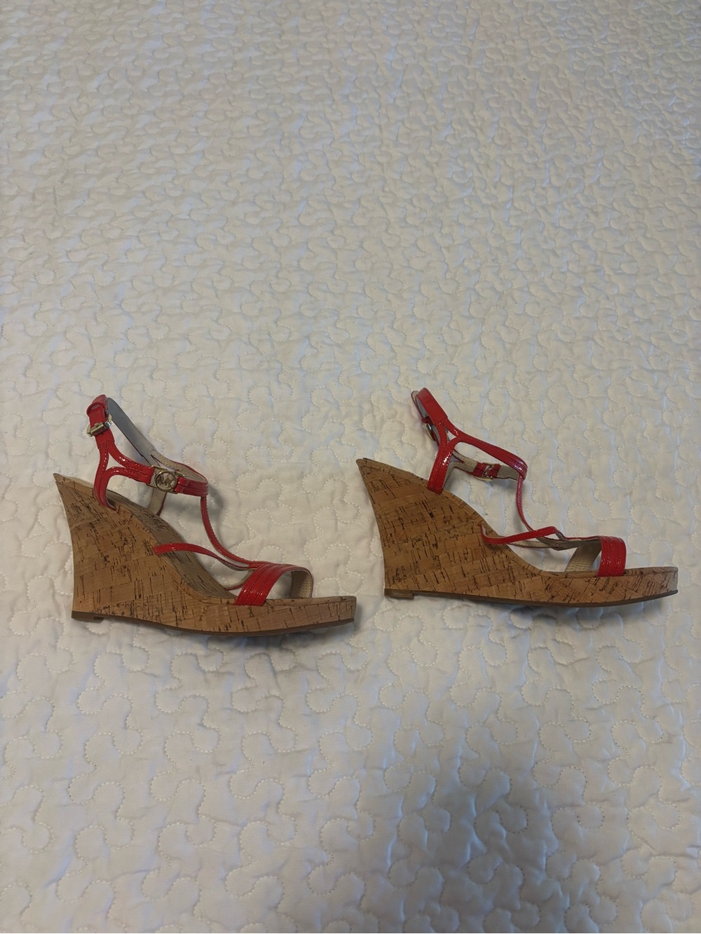 Michael Kors Red Patent Leather Cork Wedge Sandals - Women's Dress Wedges